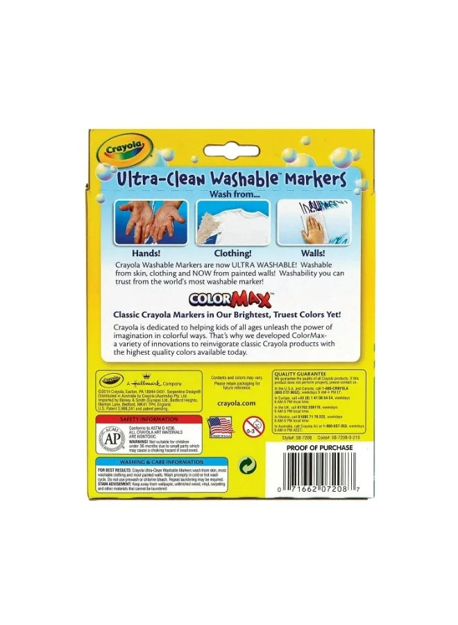 Crayola Crayola Ultra Clean Washable Markers, Wedge Tip, Assorted Colors, 8 Count